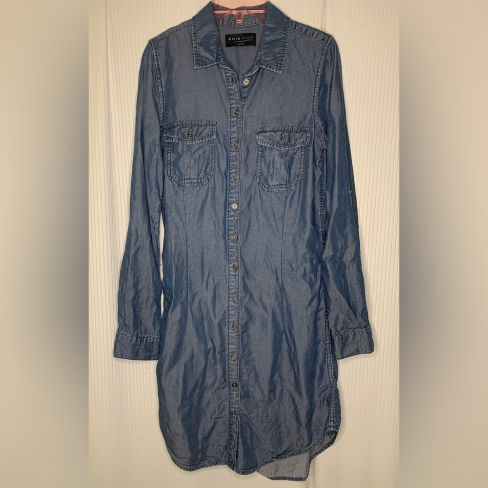 2016 Denim by Parasuco 100% Tencel Blue Shirt Dress Roll Tab Sleeves Small